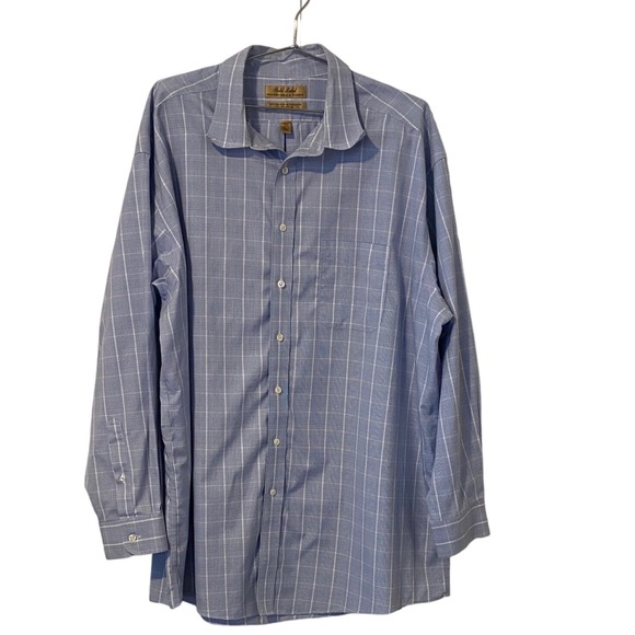 Roundtree & Yorke Other - Roundtree & Yorke Gold Label Blue Plaid Non-Iron Cotton Dress Shirt 18.5 36 Tall